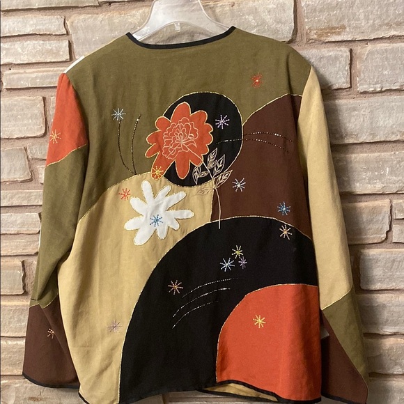 Indigo Moon Jacket Button Front Top Womens XL Multicolor Pattern Flower Flawed - Picture 9 of 10